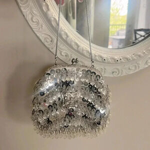 Vintage Evening Bag with Sequins, Beads & and  Vintage Brooch
